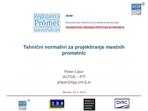 Naslovnica predstavitve: Tehnični normativi za projektiranje mestnih prometnic