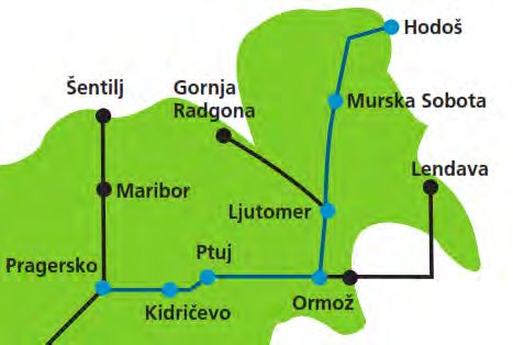 Slika 4: Železniška proga Pragersko – Ormož – Murska Sobota – Hodoš (državna meja)